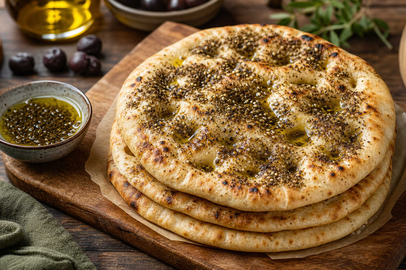 פיתות זעתר טריות על מחבת פסים